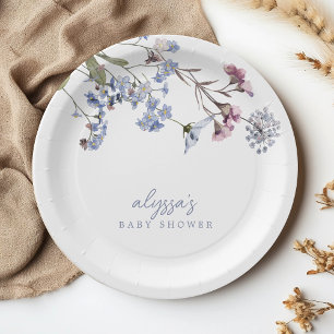 Violet Vintage Wildflower Baby Shower Paper Plates