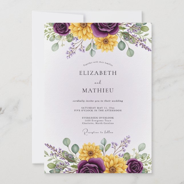 Violet Vivid Botanical Wedding Invitation (Front)