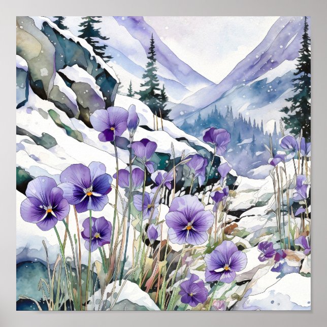 Violet Wall Art, Floral Square  Poster (Front)