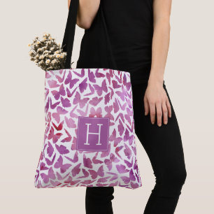 Violet Watercolor Butterflies Pattern Tote Bag