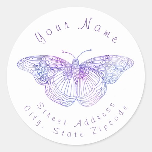 Violet Watercolor Butterfly Address Label