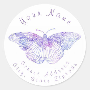 'Violet Watercolor Butterfly' Address Label