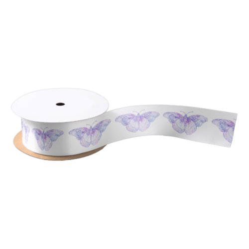 Violet Watercolor Butterfly Pattern 2 Satin Ribbon