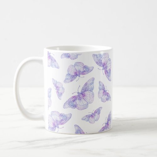 Violet Watercolor Butterfly Pattern Coffee Mug