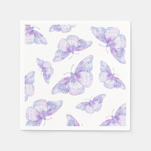 Violet Watercolor Butterfly Pattern Napkins (Front)