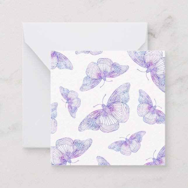 Violet Watercolor Butterfly Pattern Note Card (Front)