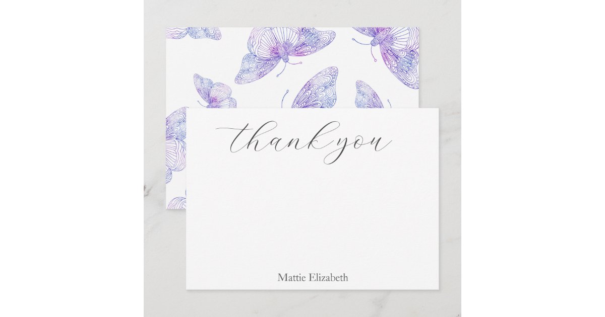 Violet Watercolor Butterfly Pattern Thank You Card | Zazzle