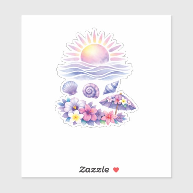violet watercolor creative beach sticker (Sheet)