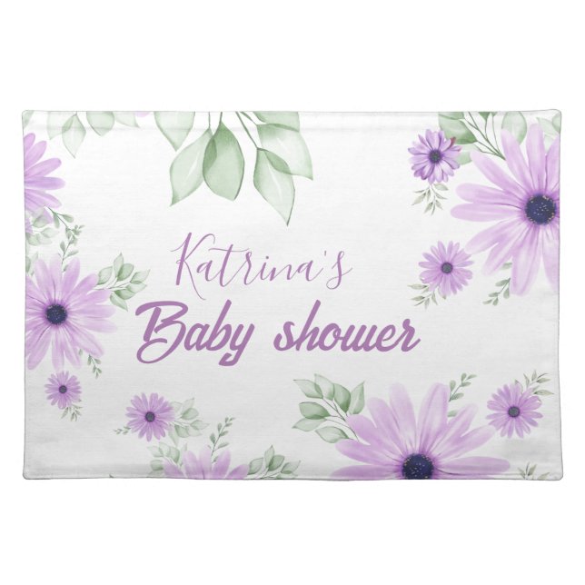 Violet Watercolor Floral Baby Shower Placemat  (Front)