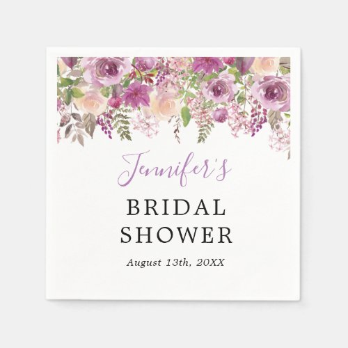 Violet Watercolor Floral Bridal Shower Napkin