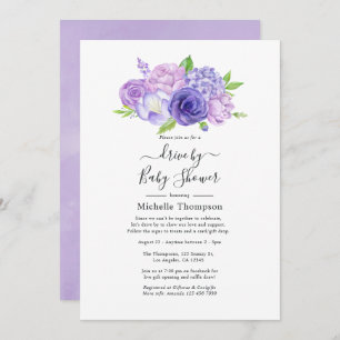 Violet Watercolor Floral Drive By Shower Invitation