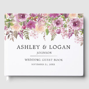 Violet Watercolor Floral Wedding Guest Book