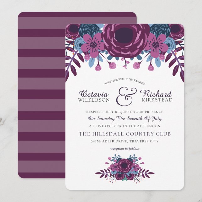 Violet Watercolor Floral Wedding Invitation (Front/Back)