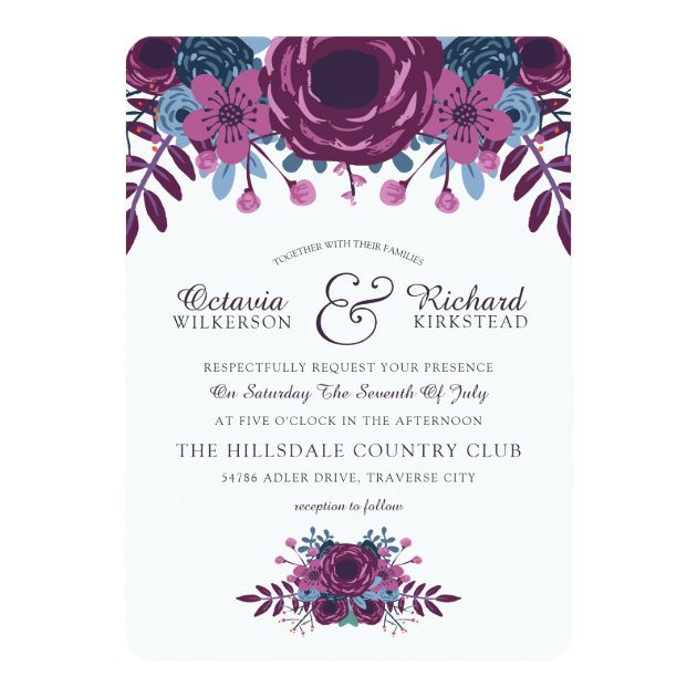 Violet Watercolor Floral Wedding Invitation