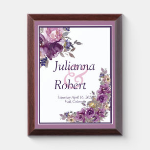 Violet watercolor floral wedding memory Plaque