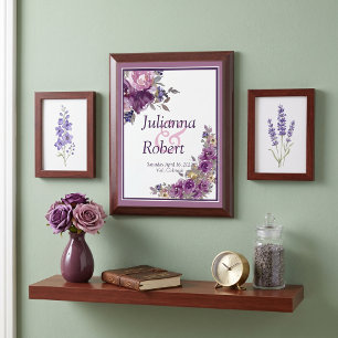 Violet watercolor floral wedding memory Plaque