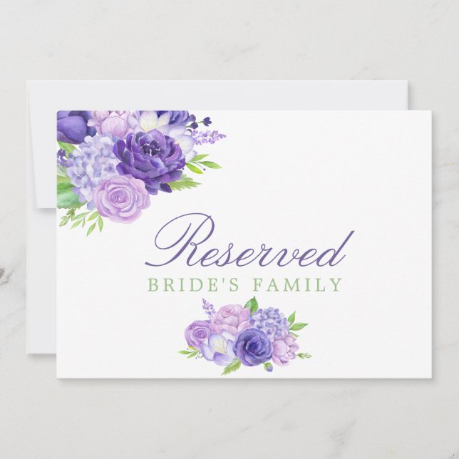 Violet Watercolor Floral Wedding Reserved Sign (Front)