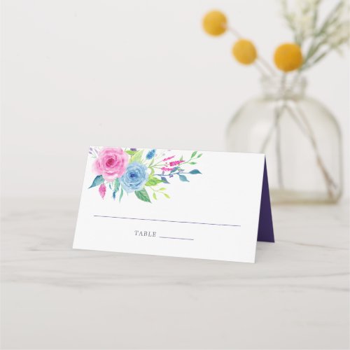 Violet Watercolor Floral Wedding Table Number Place Card