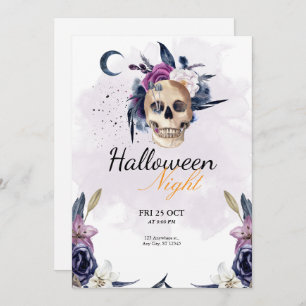 Violet Watercolor Halloween Party Gothic Skull Invitation