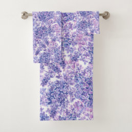 Violet watercolor lilac flowers bath towel set
