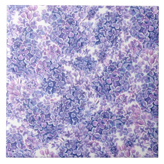 Violet watercolor lilac flowers ceramic tile (Front)