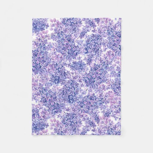 Violet watercolor lilac flowers fleece blanket