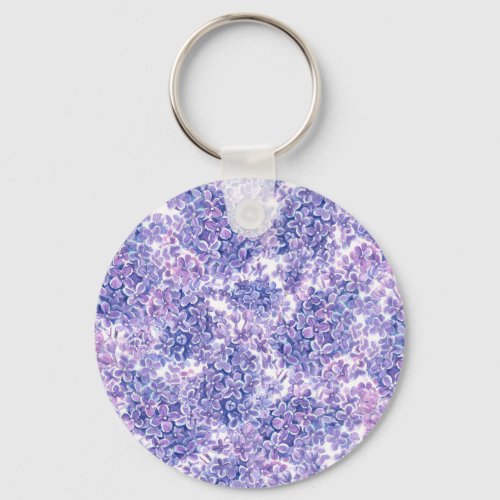 Violet watercolor lilac flowers keychain