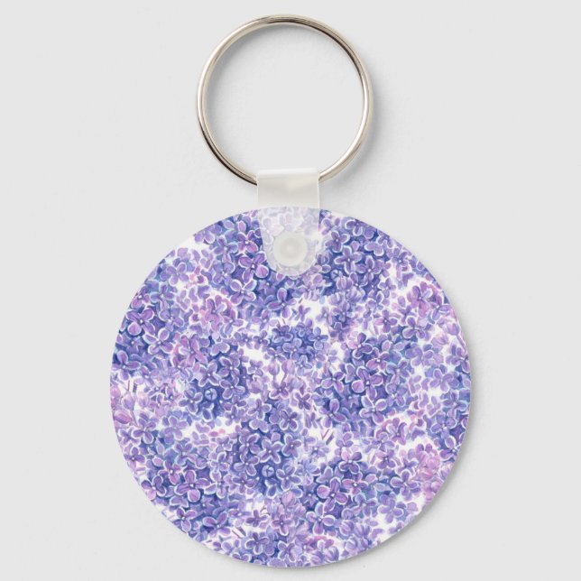 Violet watercolor lilac flowers keychain (Front)