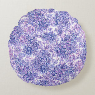 Violet watercolor lilac flowers round pillow