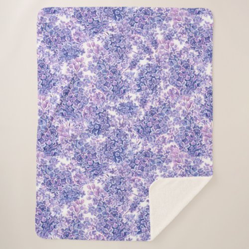 Violet watercolor lilac flowers sherpa blanket
