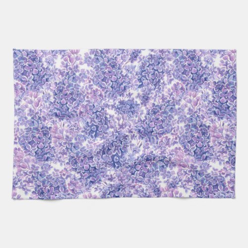 Violet watercolor lilac flowers towel