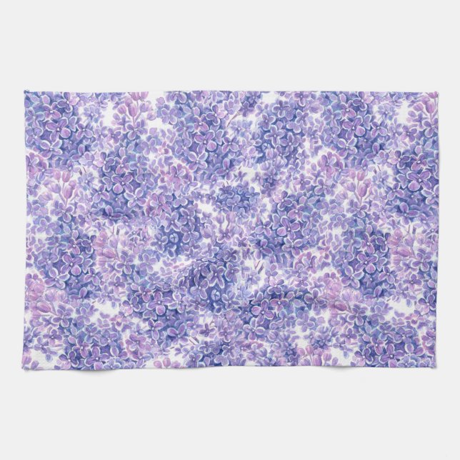 Violet watercolor lilac flowers towel (Horizontal)