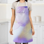 Violet Watercolor Luxe Personalized Name Monogram Apron<br><div class="desc">Easily personalize this glamorous style abstract lilac watercolor paint and faux gold spray background with your custom details.</div>