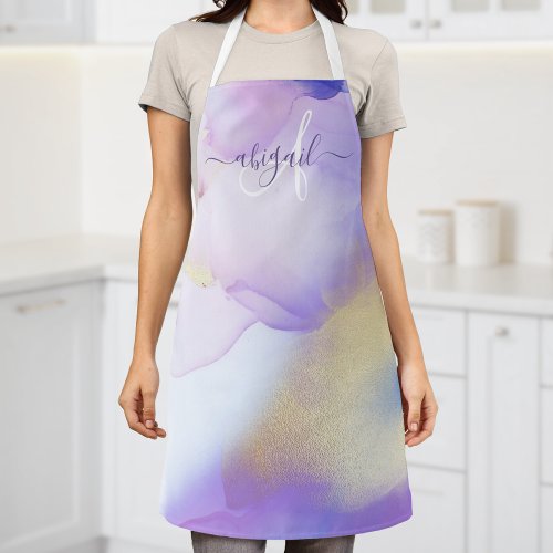 Violet Watercolor Luxe Personalized Name Monogram Apron
