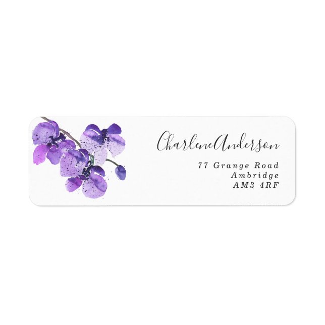 Violet Watercolor Orchid Personalized Label (Front)