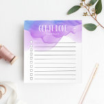 Violet Watercolor Personalized To-Do List Notepad<br><div class="desc">Stay motivated and on-task with this chic personalized to-do list note pad featuring "get it done" and your name at the top in white lettering on a vibrant blue and violet purple ombre watercolor background. With 10 checkboxes and a cool lined design, this custom notepad makes it easy for you...</div>