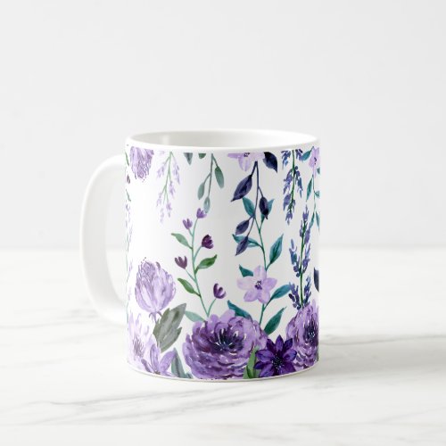 Violet Watercolor Wild Flowers Purple Floral Coffee Mug