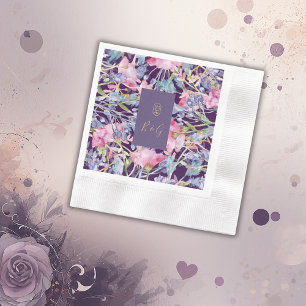 violet watercolor wildflower greenery foliage  napkins