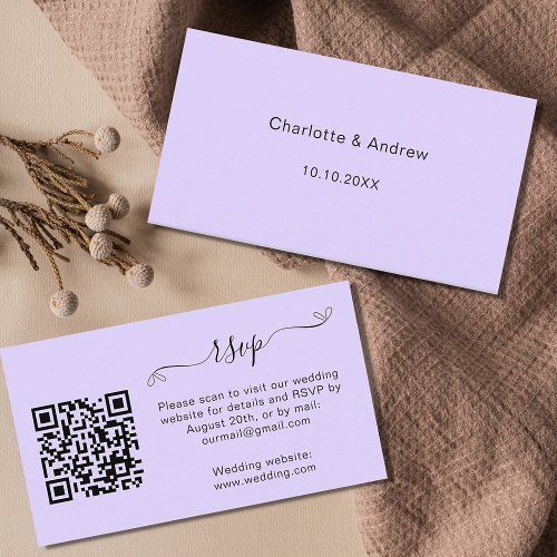 Violet wedding response website QR code RSVP Enclosure Card