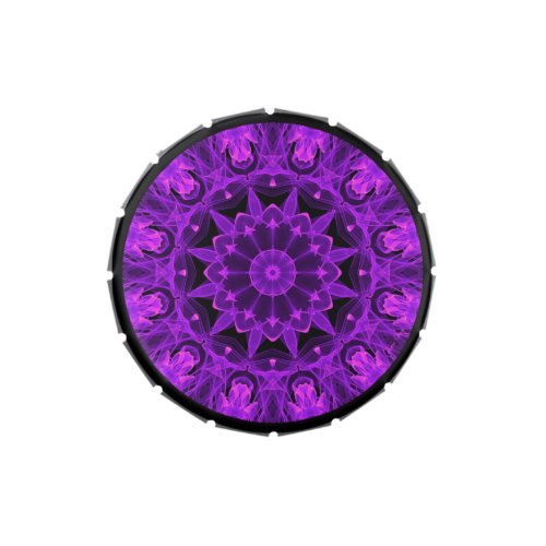 Violet Wheel of Fire Mandala, Abstract Flames Jelly Belly Tin