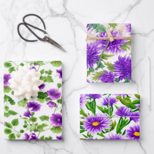 Violet Whispers, Purple Floral Wrapping Paper Sheets