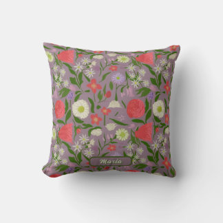 Violet White And Pink Flowers Throw Pillow