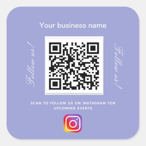 Violet white business name qr code instagram square sticker