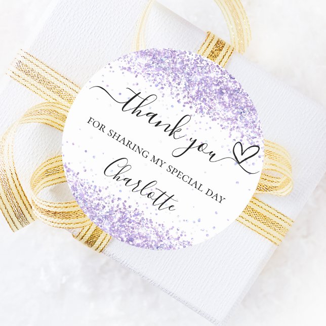Violet white confetti thank you classic round sticker (Creator Uploaded)