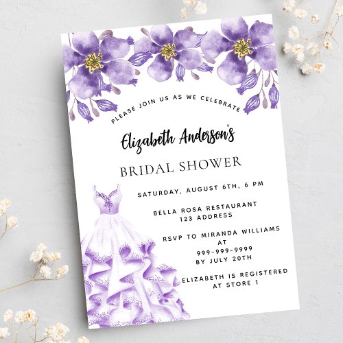 Violet white floral dress elegant Bridal Shower Invitation