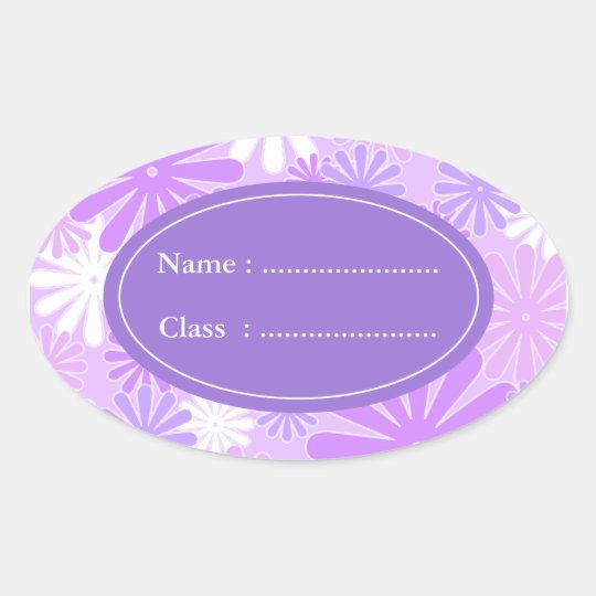 Violet white flowers oval sticker