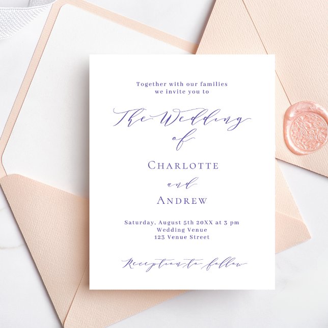 Violet white formal budget wedding invitation (Creator Uploaded)