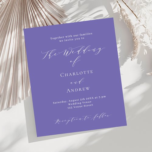 Violet white formal budget wedding invitation
