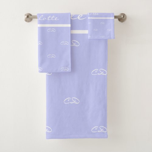 Violet white monogram initials pattern name bath towel set