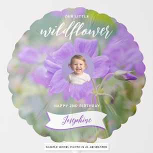 Violet Wildflower Custom Photo Floral Birthday Balloon
